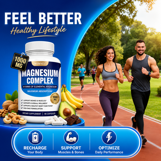MAGNESIUM COMPLEX Wellness Capsules with Malate & Glycinate and 8 ELEMENTAL MAGNESIUM, Supports Health 90 Capsules, Dietary Supplement.