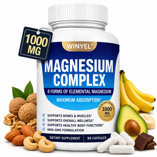 MAGNESIUM COMPLEX Wellness Capsules with Malate & Glycinate and 8 ELEMENTAL MAGNESIUM, Supports Health 90 Capsules, Dietary Supplement.